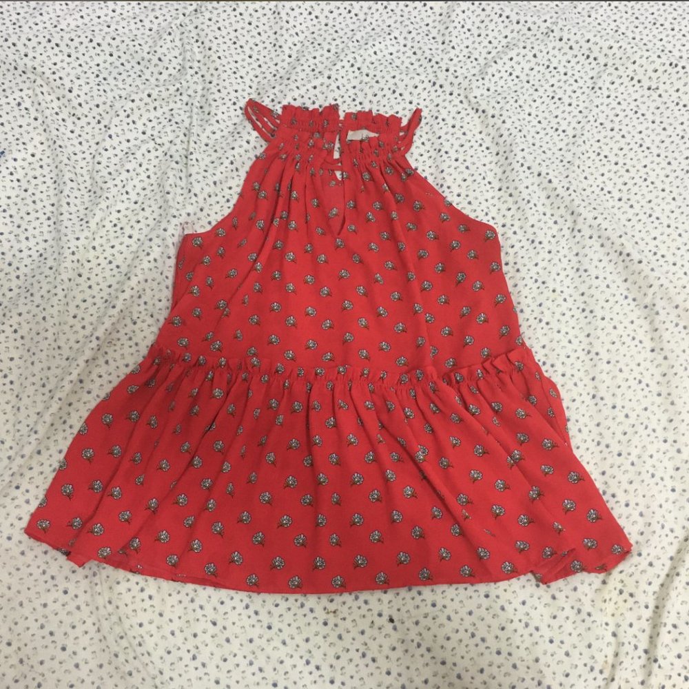 LOFT bright red floral pattern halter peplum top